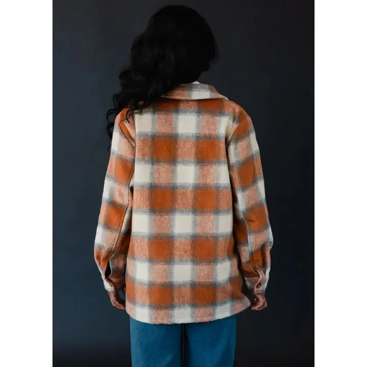 Rust, Grey & Tan Plaid Flannel Jacket