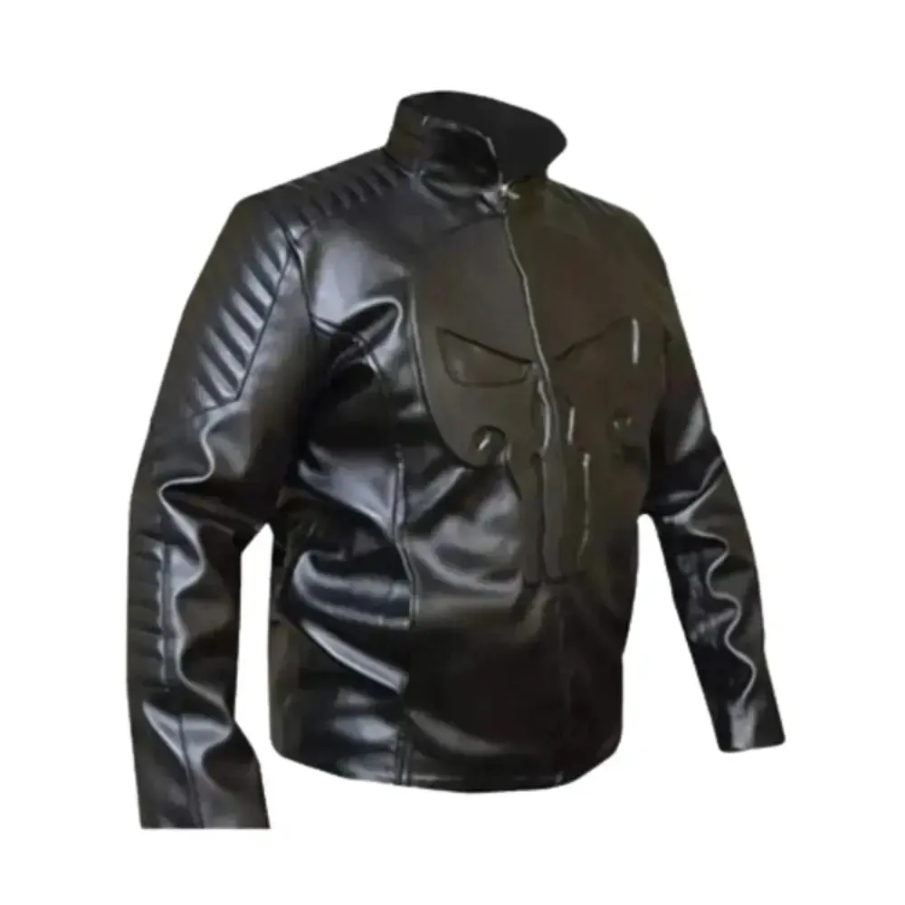 RW Authentic Sheepskin THE PUNISHER BLACK BIKER GENUINE REAL LEATHER JACKET