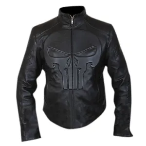 RW Authentic Sheepskin THE PUNISHER BLACK BIKER GENUINE REAL LEATHER JACKET