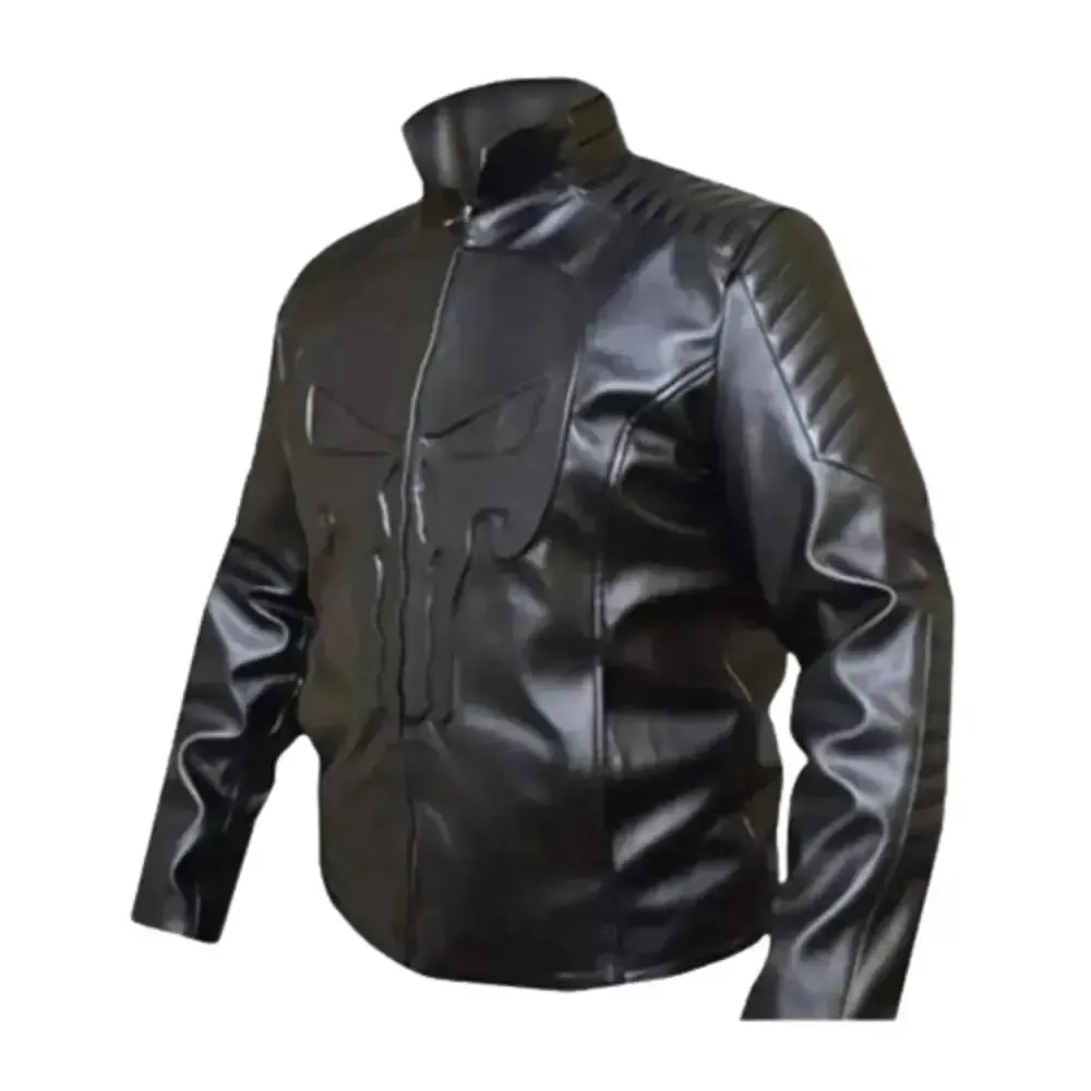 RW Authentic Sheepskin THE PUNISHER BLACK BIKER GENUINE REAL LEATHER JACKET
