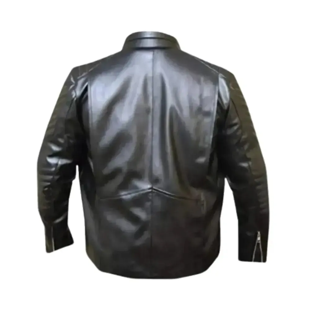 RW Authentic Sheepskin THE PUNISHER BLACK BIKER GENUINE REAL LEATHER JACKET