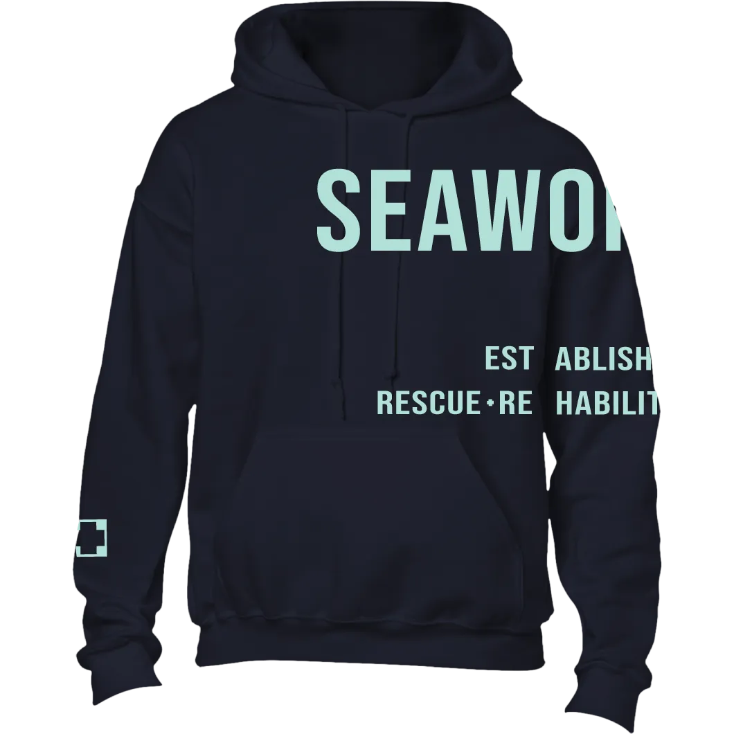 Seaworld Rescue Navy Mint Adult Pull Over Hood Fleece