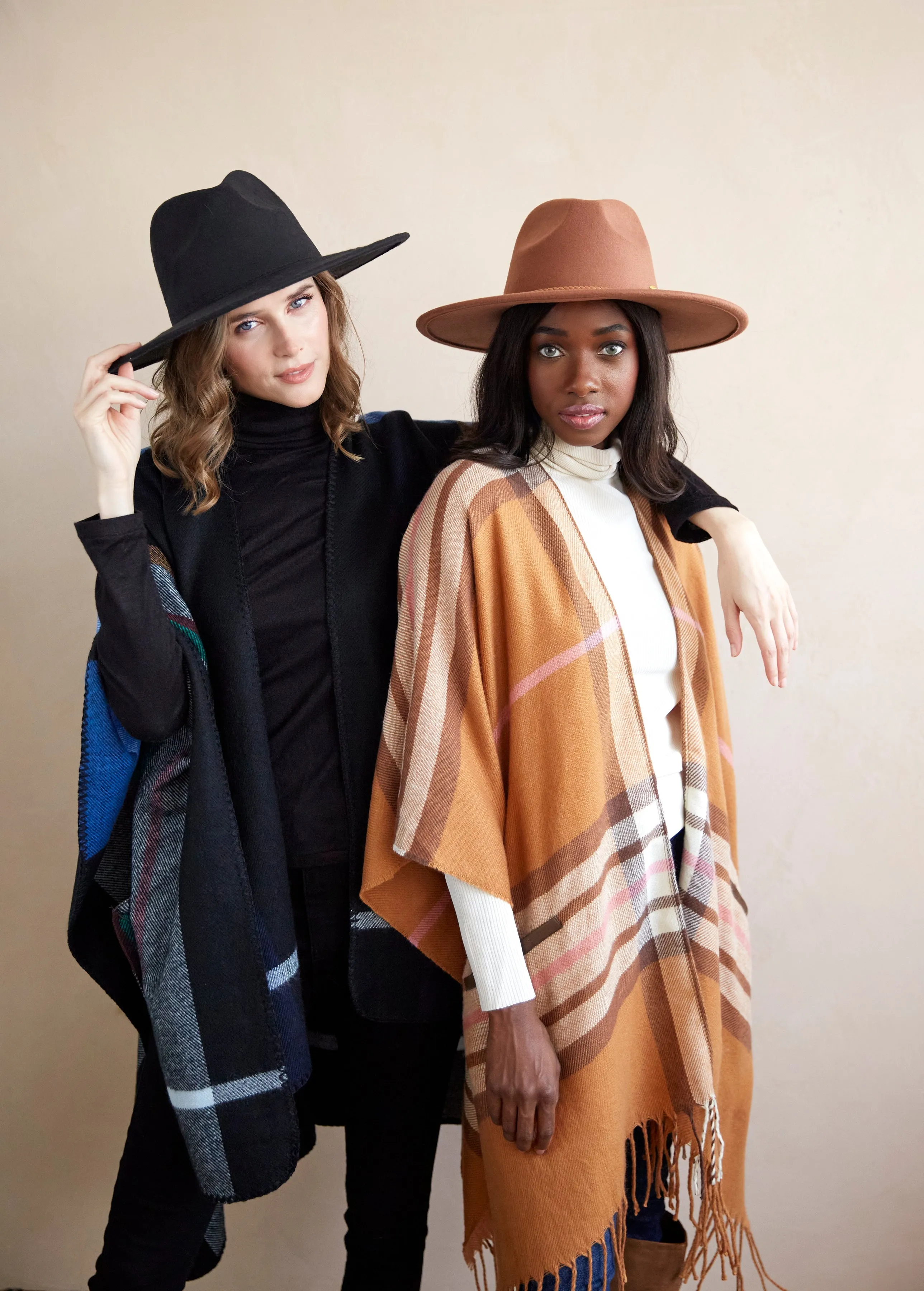 Shiraleah Luca Plaid Cape Shawl, Rust by Shiraleah