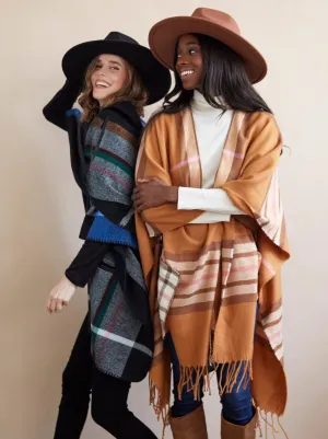 Shiraleah Luca Plaid Cape Shawl, Rust by Shiraleah