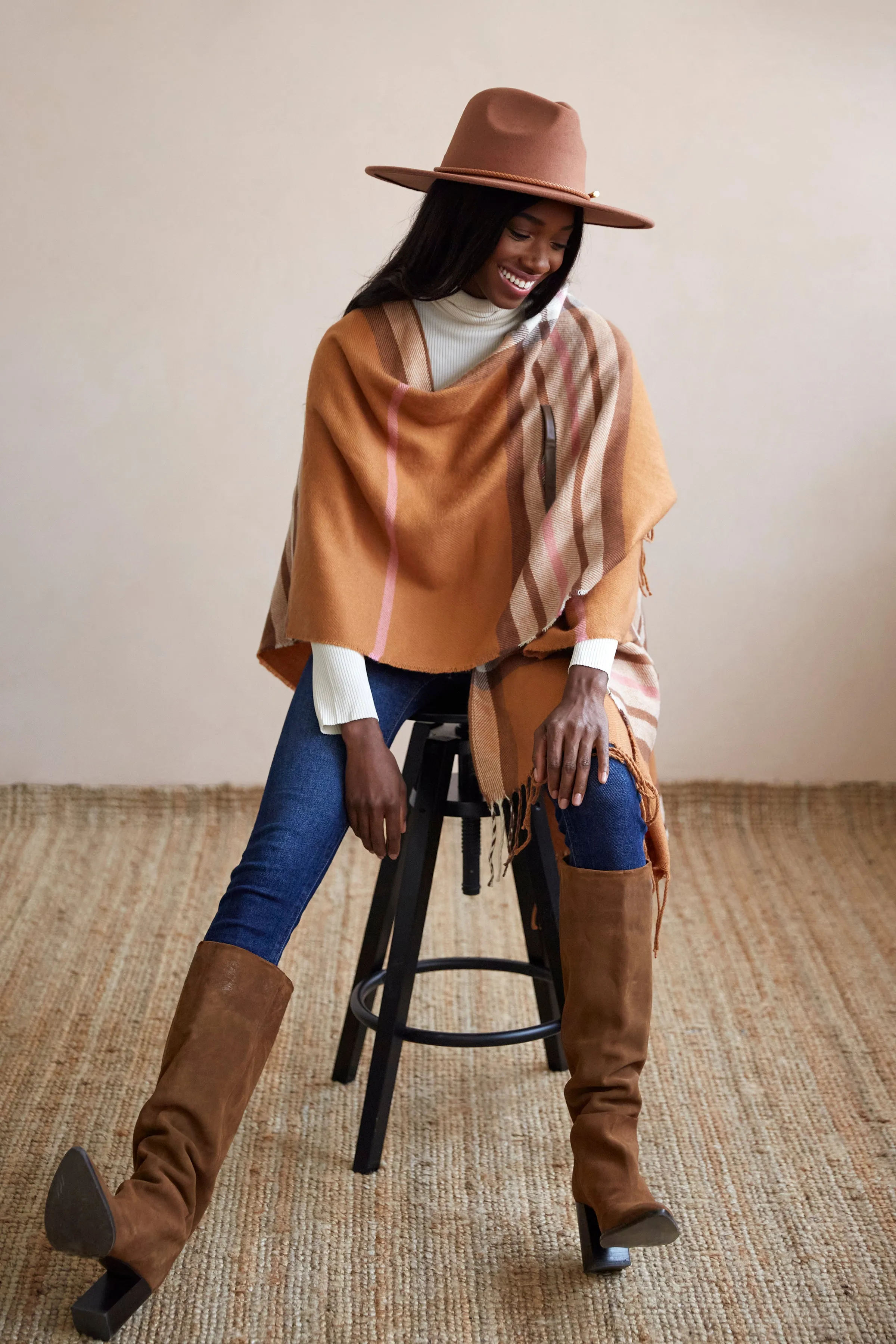 Shiraleah Luca Plaid Cape Shawl, Rust by Shiraleah