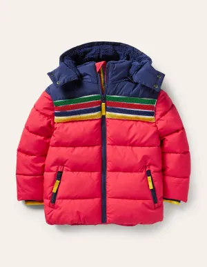 Shower-Resistant Padded Jacket-Rockabilly Red/Navy Rainbow