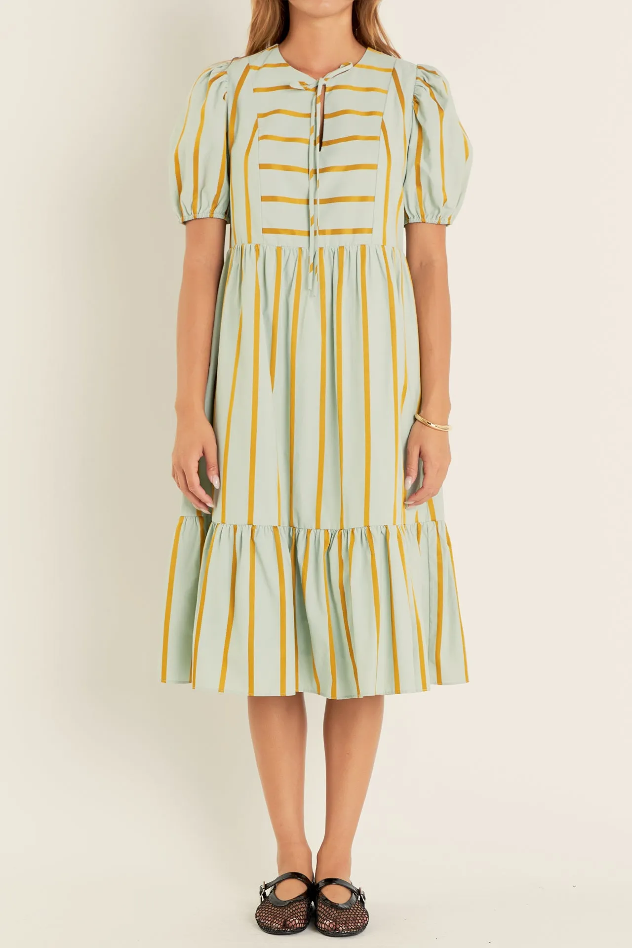Striped Blouson Maxi Dress