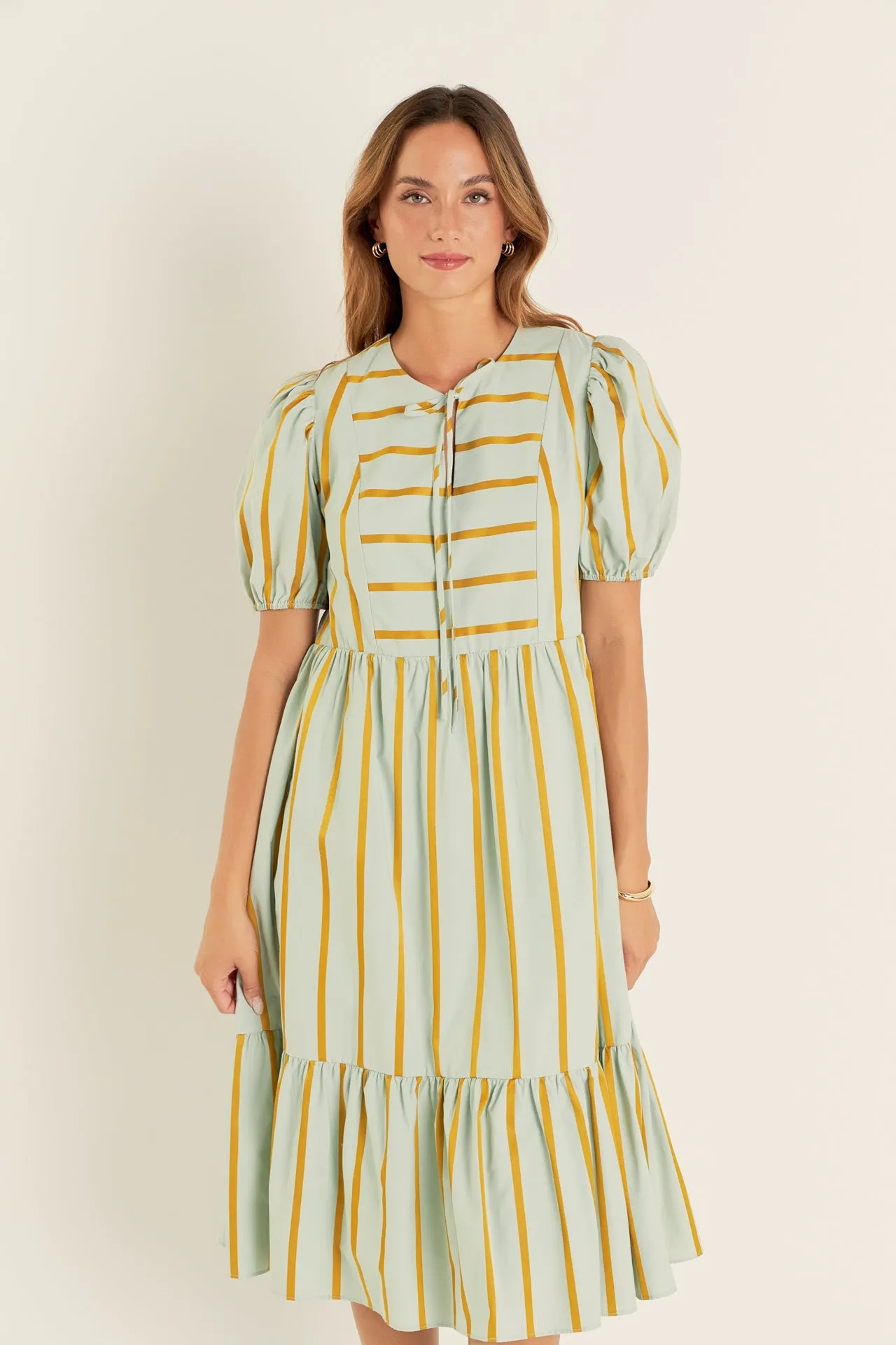 Striped Blouson Maxi Dress