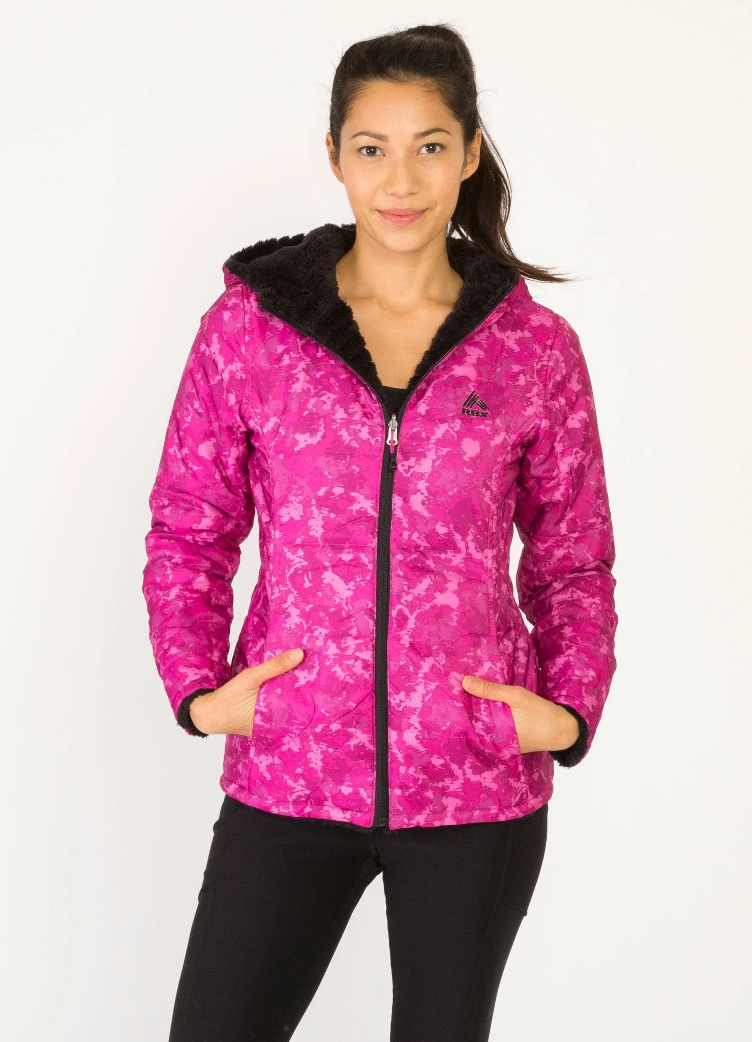 Striped Reversible Fleece Hooded Jacket With Side Panels