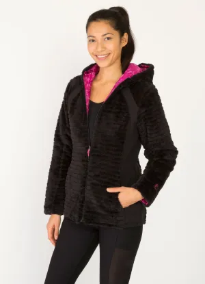 Striped Reversible Fleece Hooded Jacket With Side Panels