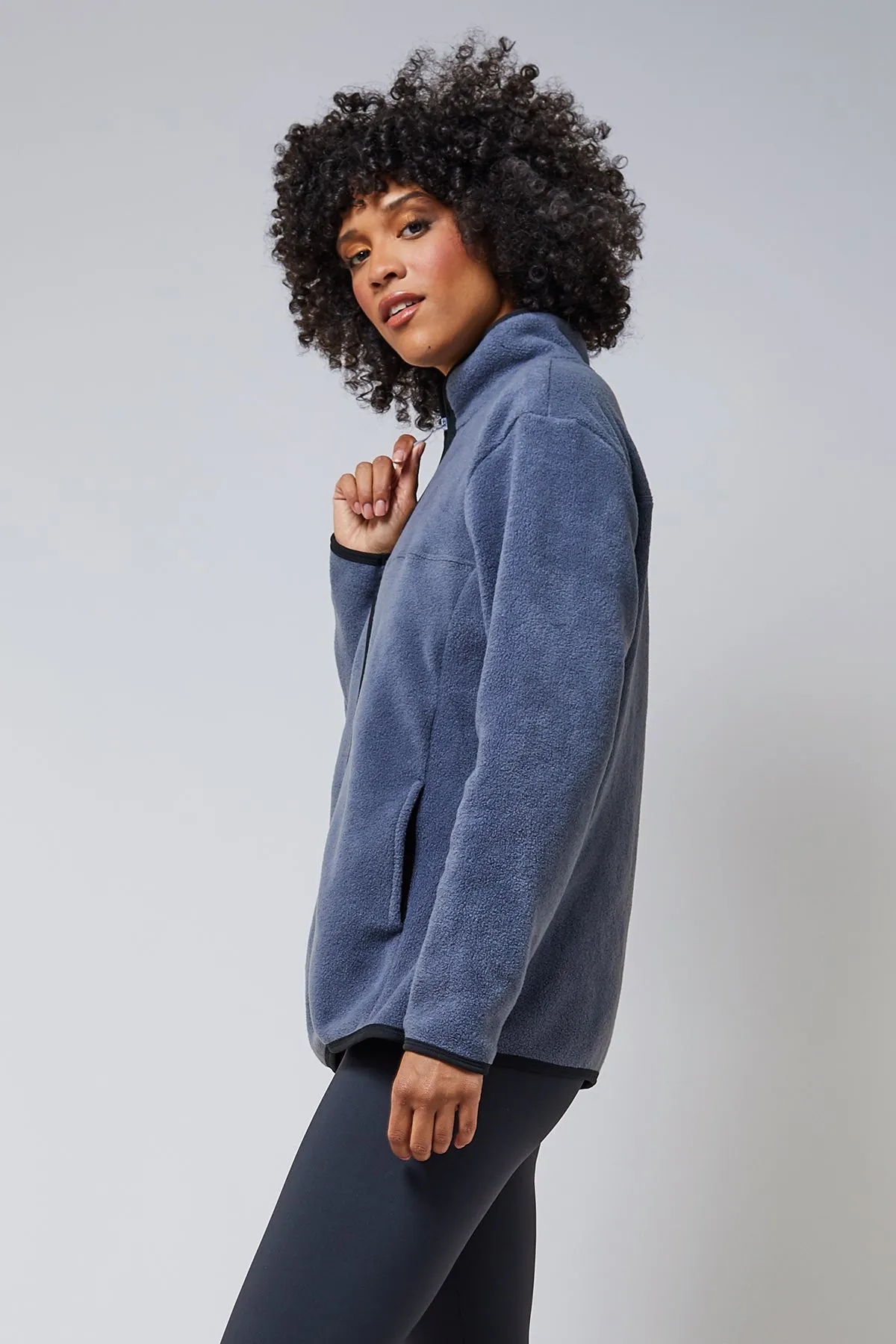 Trimmed Fleece Jacket with Pockets Grey