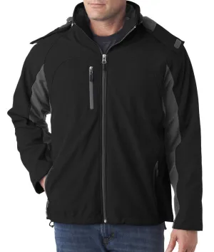 ultraclub adult color block 3-in-1 systems hooded soft shell jacket - black/charcoal (l)