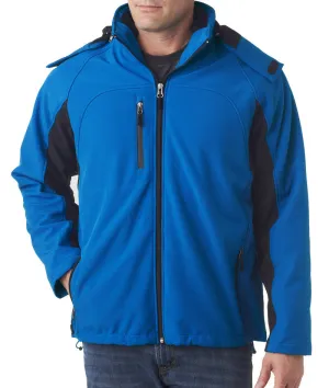 ultraclub adult color block 3-in-1 systems hooded soft shell jacket - classic blue/black (l)