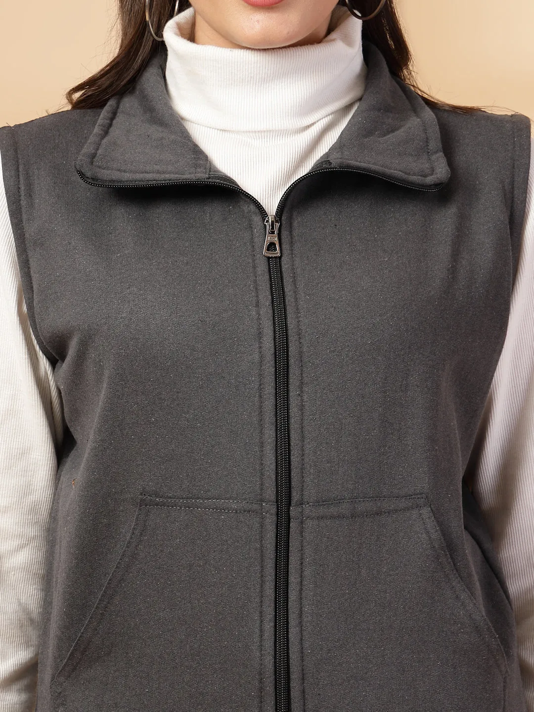 UZARUS Women's Half Sleeves Cotton Fleece Premium Jacket