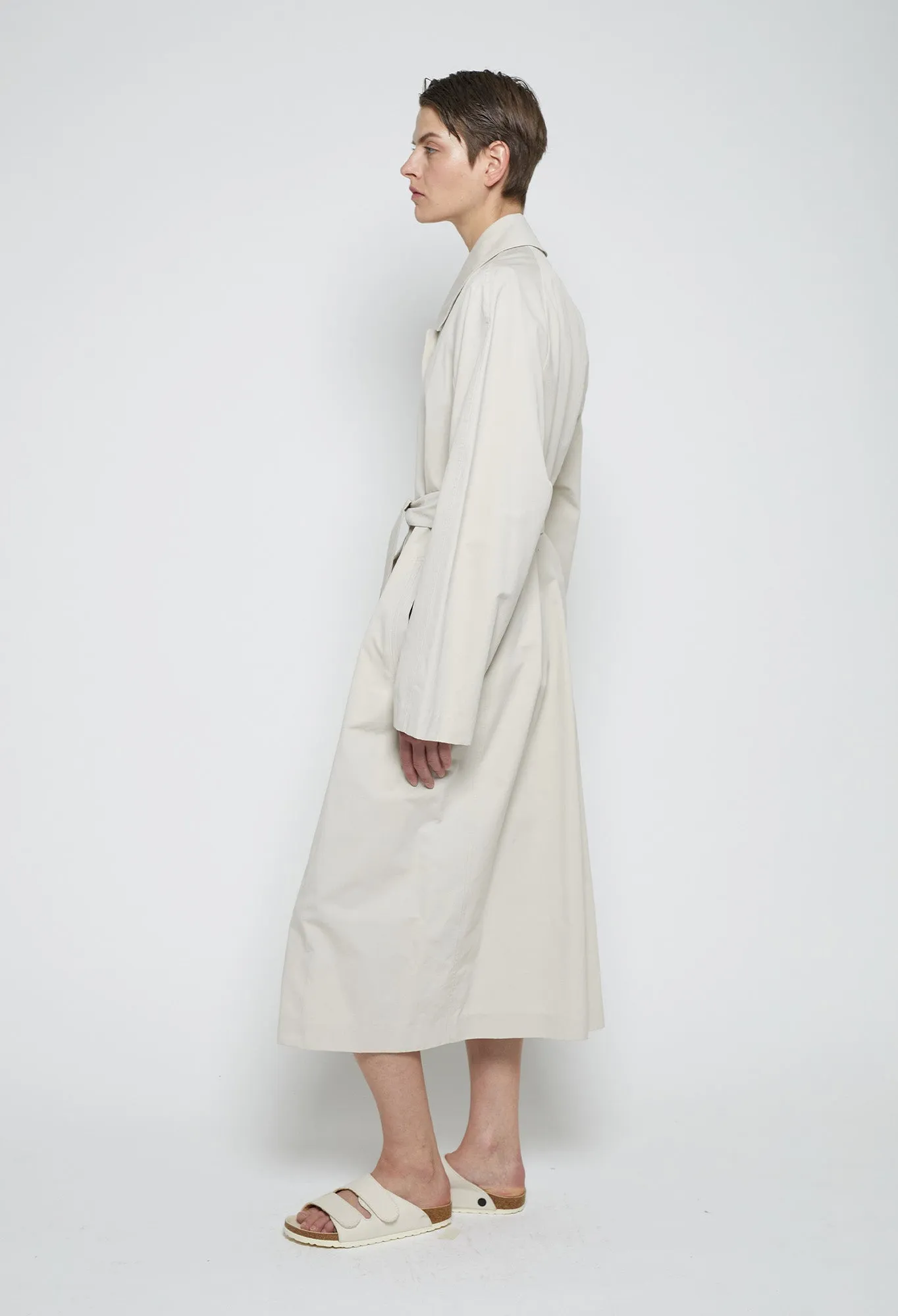 VEDA - Oversized Cotton and Silk Summer Coat in Light Sand