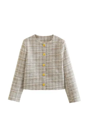 'Victoria' Round Neck Long Sleeve Textured Blazer