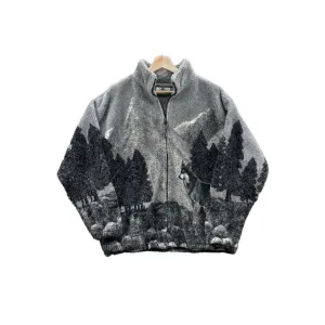 Vintage 1990's Black Mountain Wolf Animal Nature Fleece Zip Up Jacket