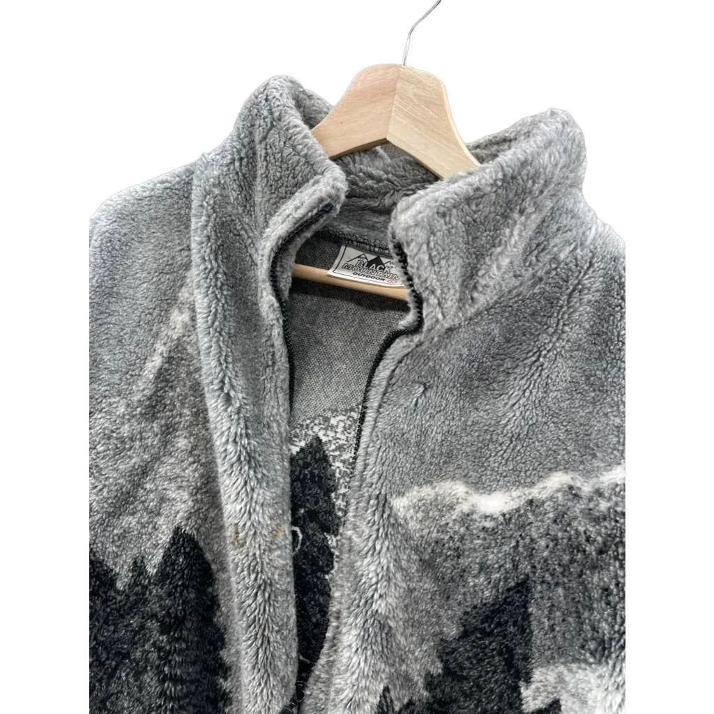 Vintage 1990's Black Mountain Wolf Animal Nature Fleece Zip Up Jacket