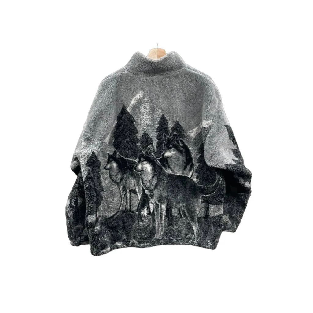 Vintage 1990's Black Mountain Wolf Animal Nature Fleece Zip Up Jacket