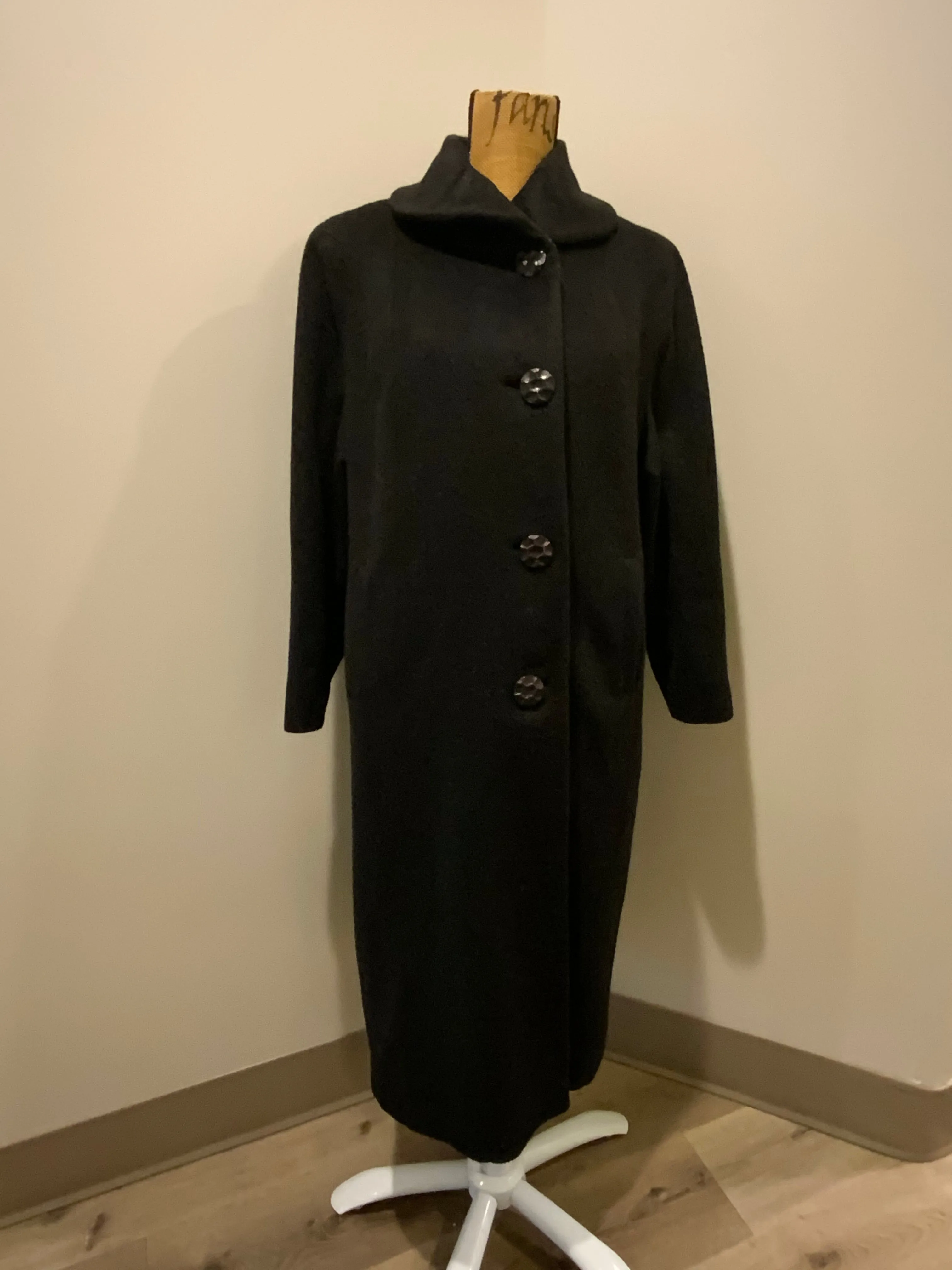 Vintage All Wool Black Full Length Coat