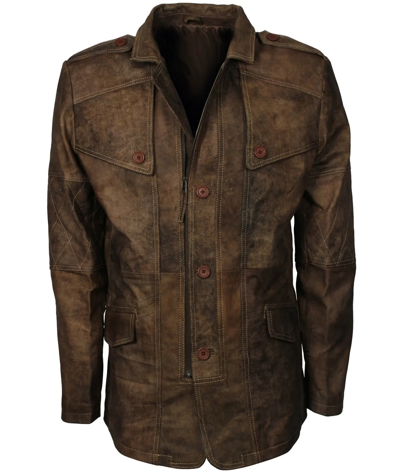 Vintage Brown Military Officer Leather Coat