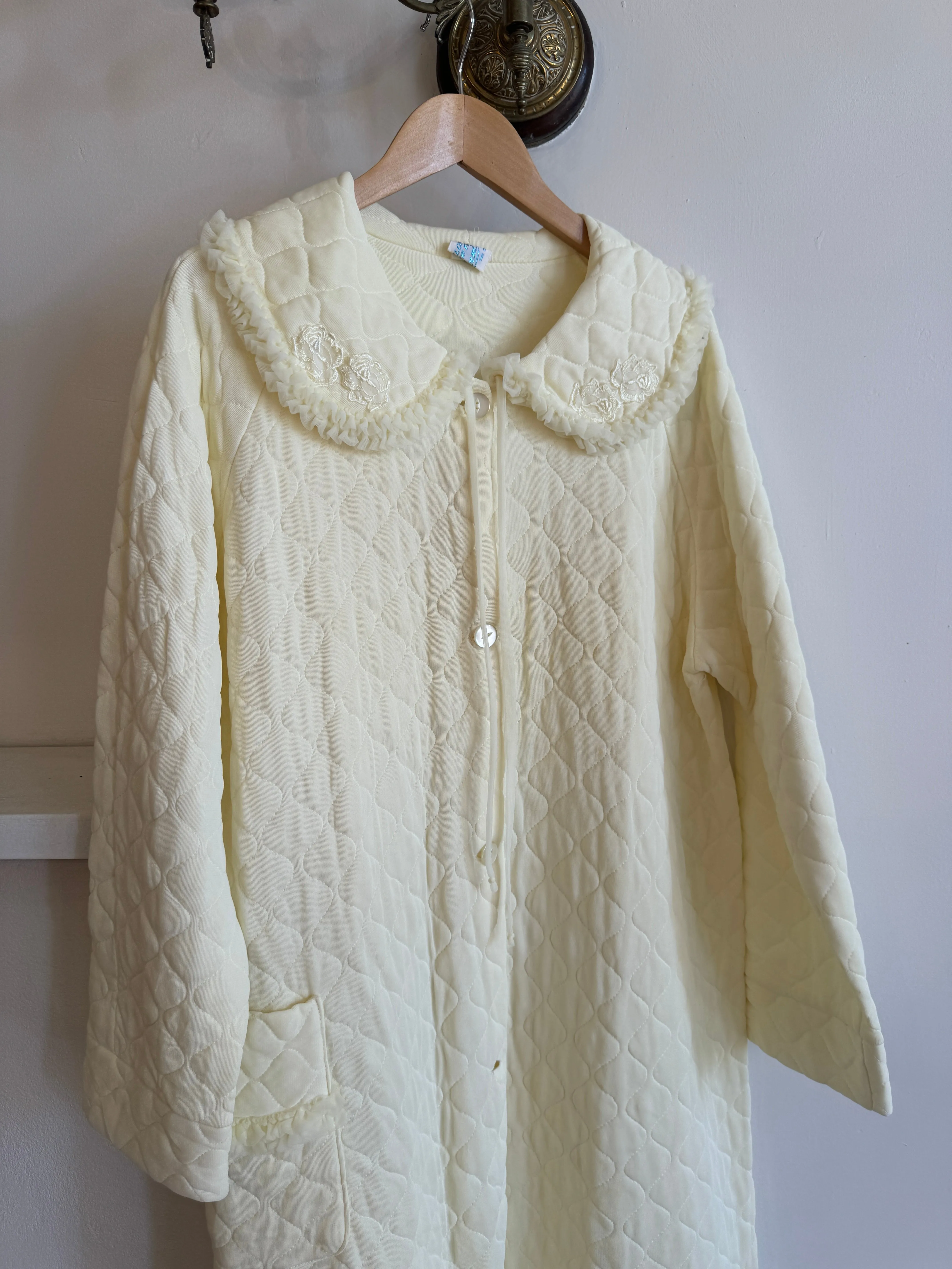 Vintage Lemon Quilted Coat with Oversized Collar