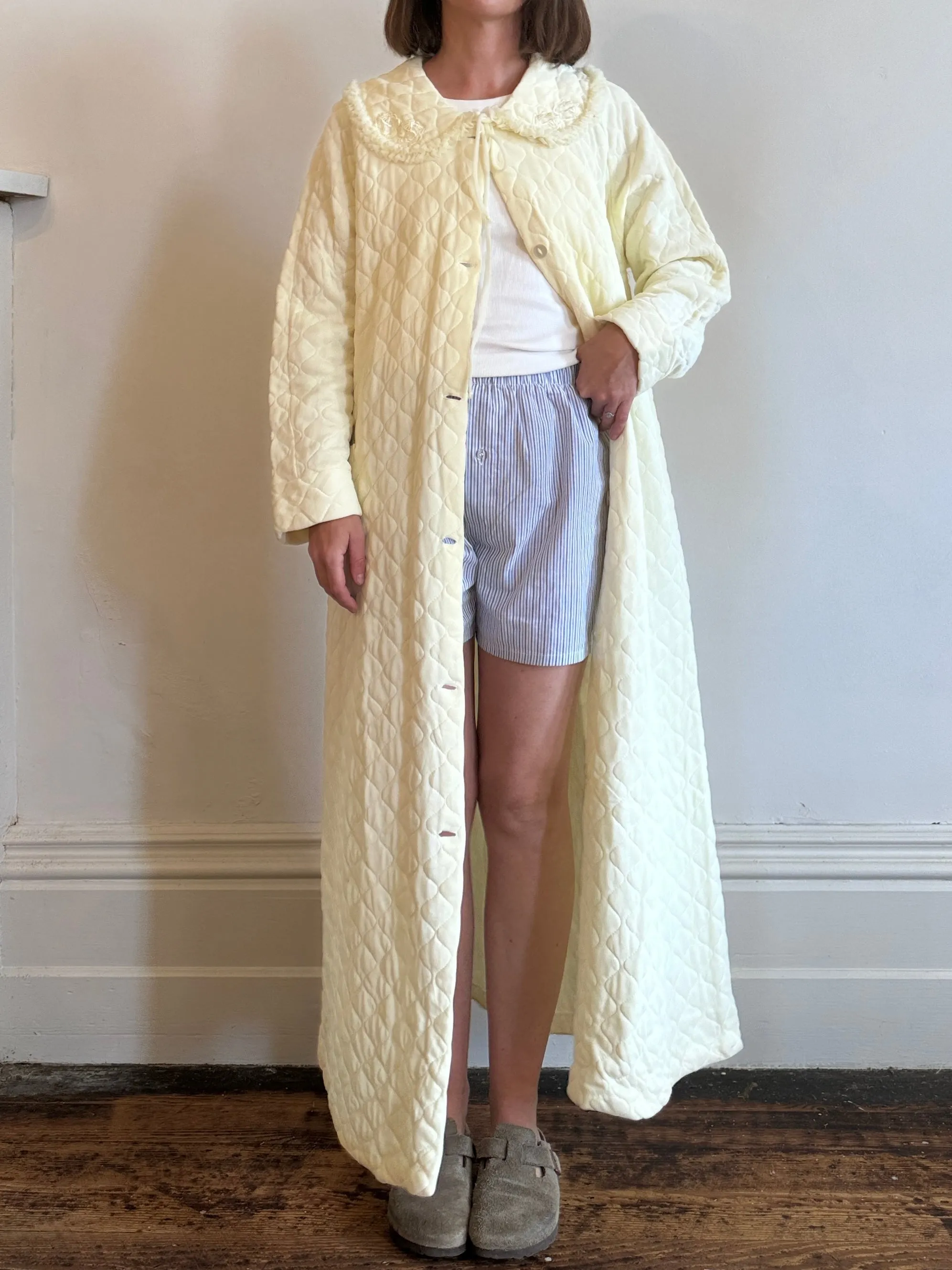 Vintage Lemon Quilted Coat with Oversized Collar
