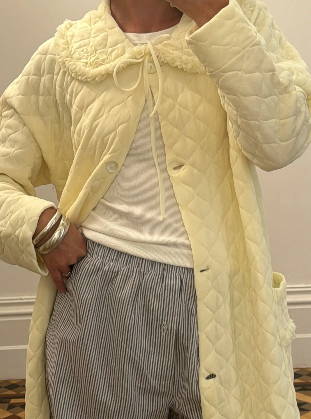 Vintage Lemon Quilted Coat with Oversized Collar
