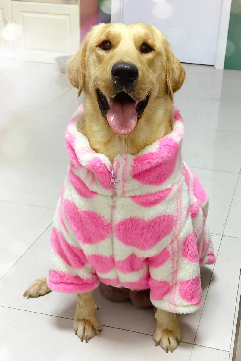 Winter Outdoor Dog Jacket Cute Heart Print Winter Fleece Clothes for Medium Large Dog Winter Coat High Collar Dog Jacket Love Print Dog Clothes