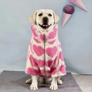 Winter Outdoor Dog Jacket Cute Heart Print Winter Fleece Clothes for Medium Large Dog Winter Coat High Collar Dog Jacket Love Print Dog Clothes
