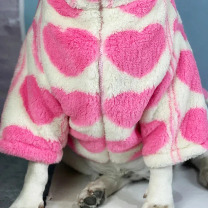 Winter Outdoor Dog Jacket Cute Heart Print Winter Fleece Clothes for Medium Large Dog Winter Coat High Collar Dog Jacket Love Print Dog Clothes