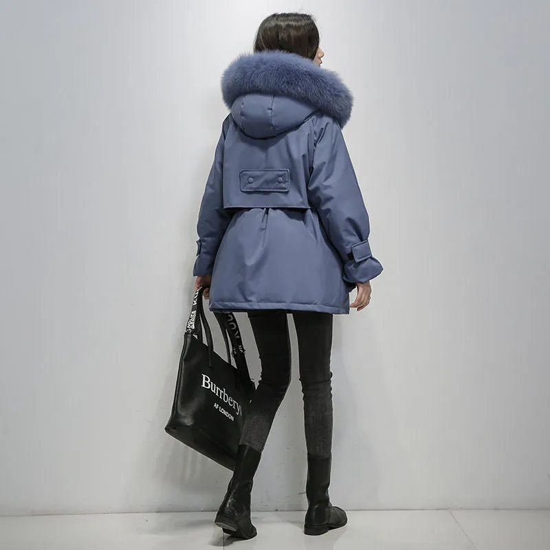 Woman Hooded Oversized Parka Fur Collar Polyester Down Puffy Coat