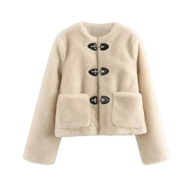 Women's Elegant Spring Buckle Fleece Jacket | Ideal for Autumn/Winter