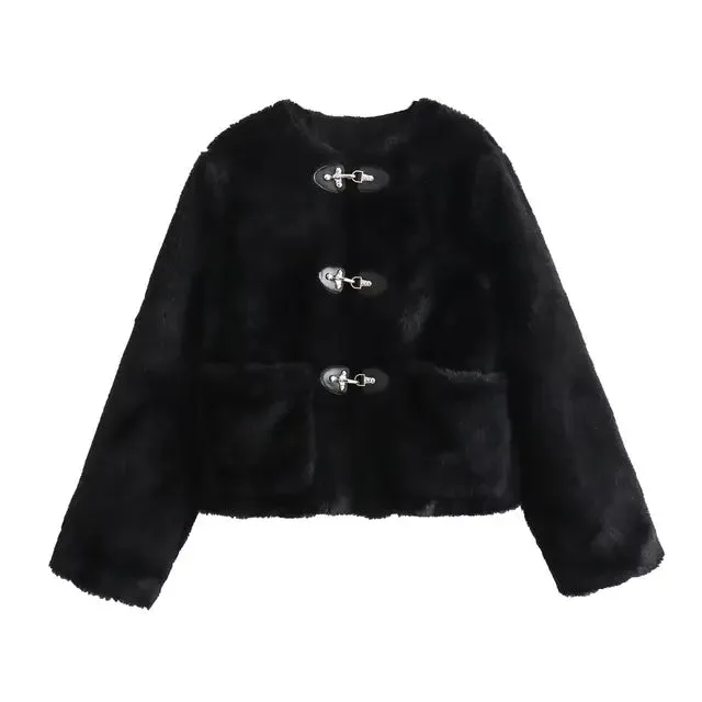 Women's Elegant Spring Buckle Fleece Jacket | Ideal for Autumn/Winter