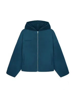 Womens Recycled Wool Fleece Reversible Bomber Jacket—storm blue