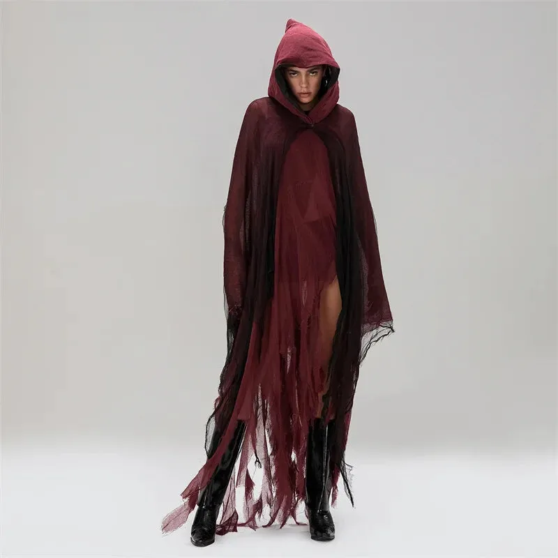 Women's Ripped Hooded Cape Black