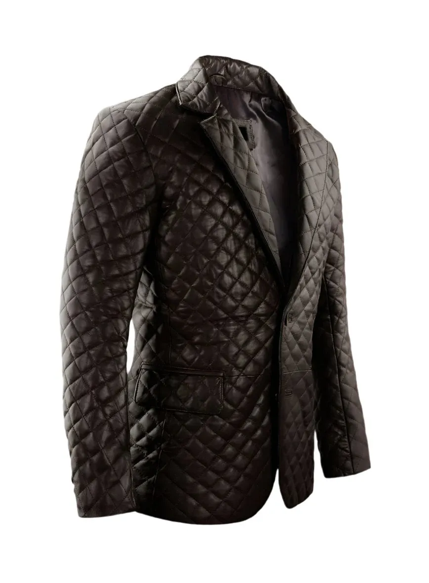 Xynara Quilted Brown Leather Blazer