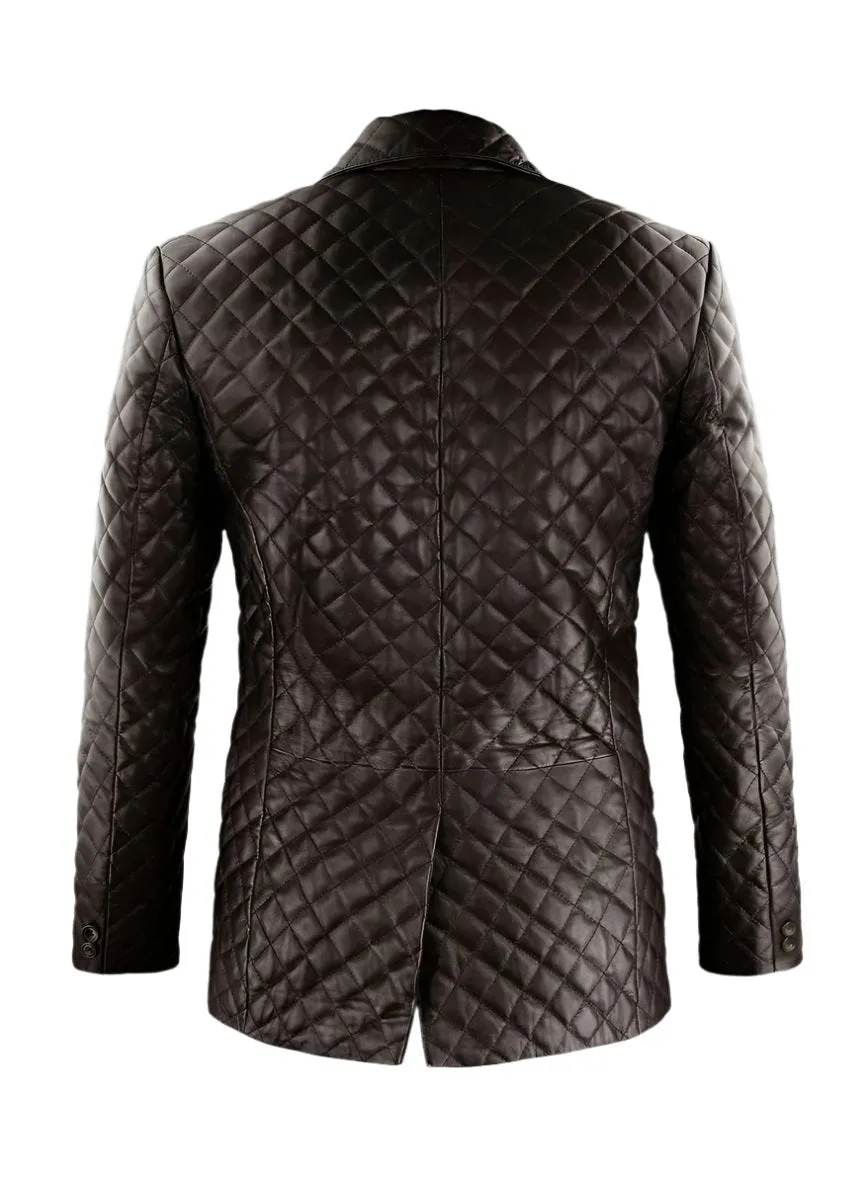 Xynara Quilted Brown Leather Blazer