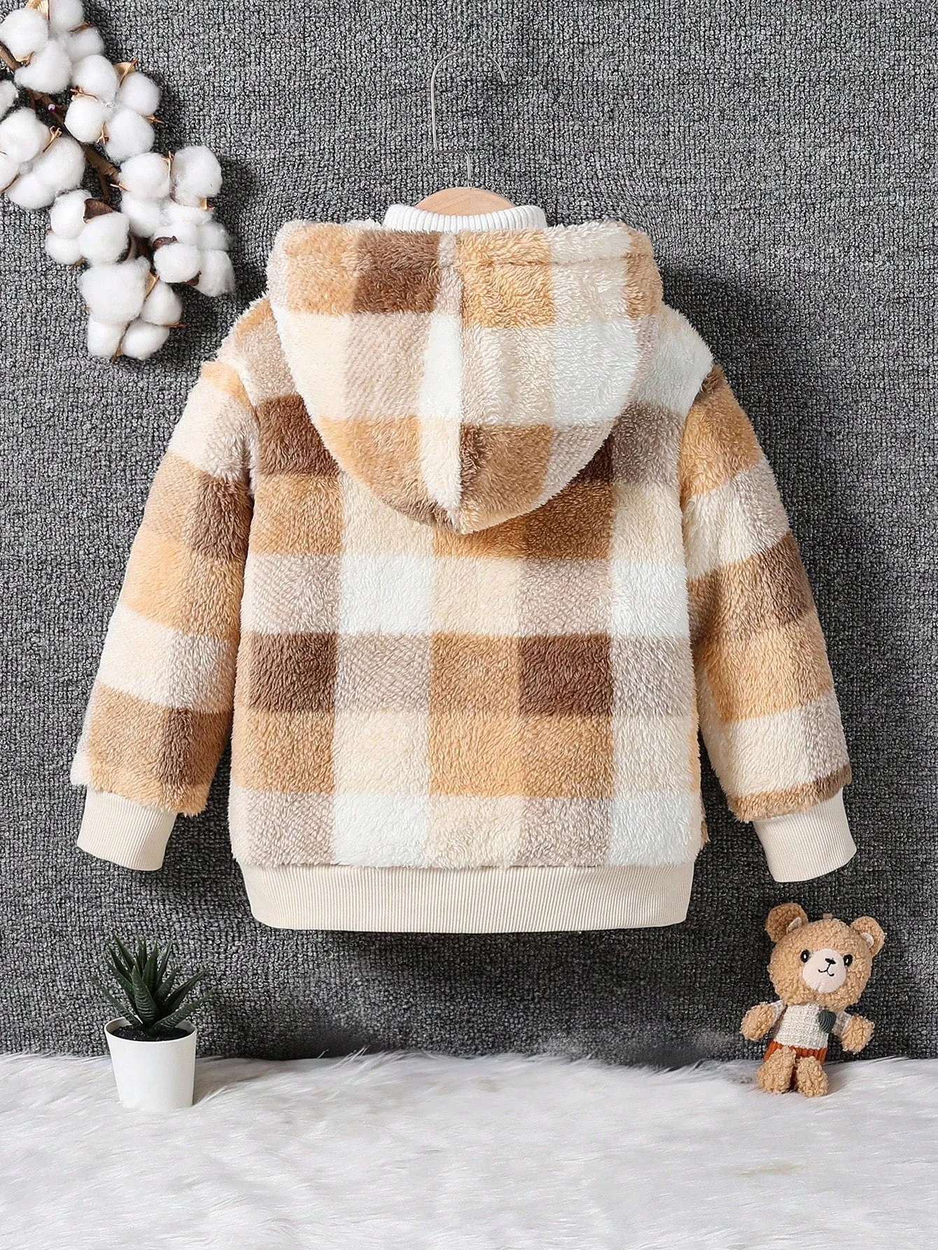 Young Boy Plaid Double-Sided Fleece Warm Jacket for Daily Wear, College, Autumn & Winter