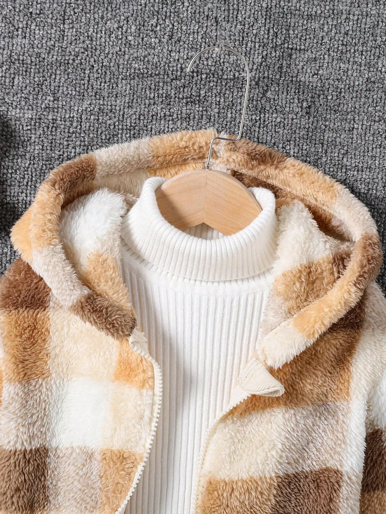 Young Boy Plaid Double-Sided Fleece Warm Jacket for Daily Wear, College, Autumn & Winter