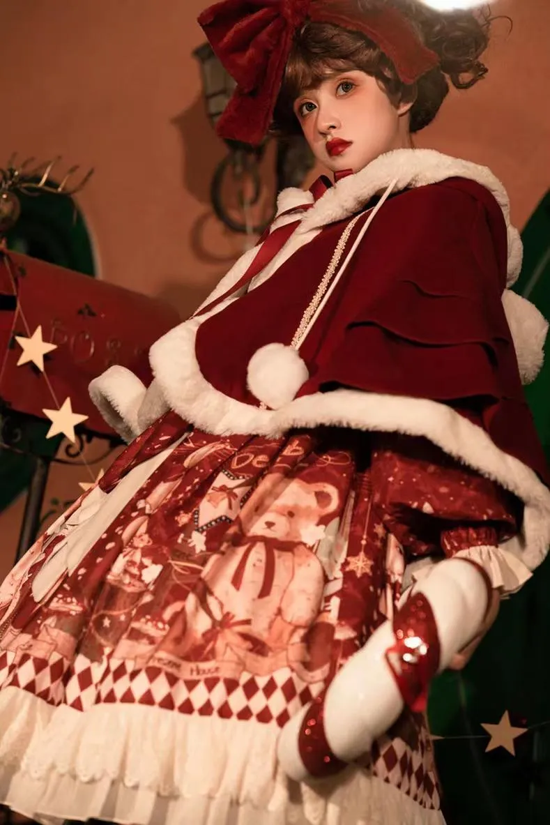Your Princess~Bear Gift~Kawaii Lolita Christmas Dress and Cape