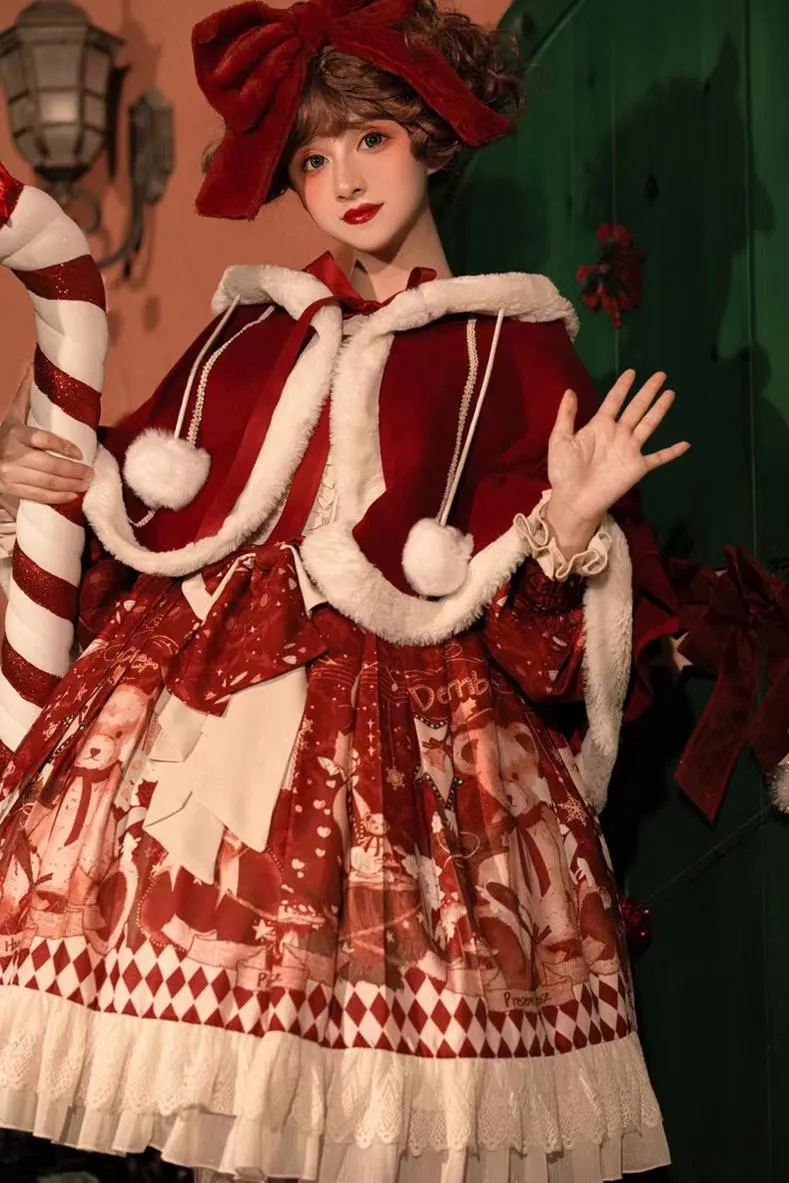 Your Princess~Bear Gift~Kawaii Lolita Christmas Dress and Cape
