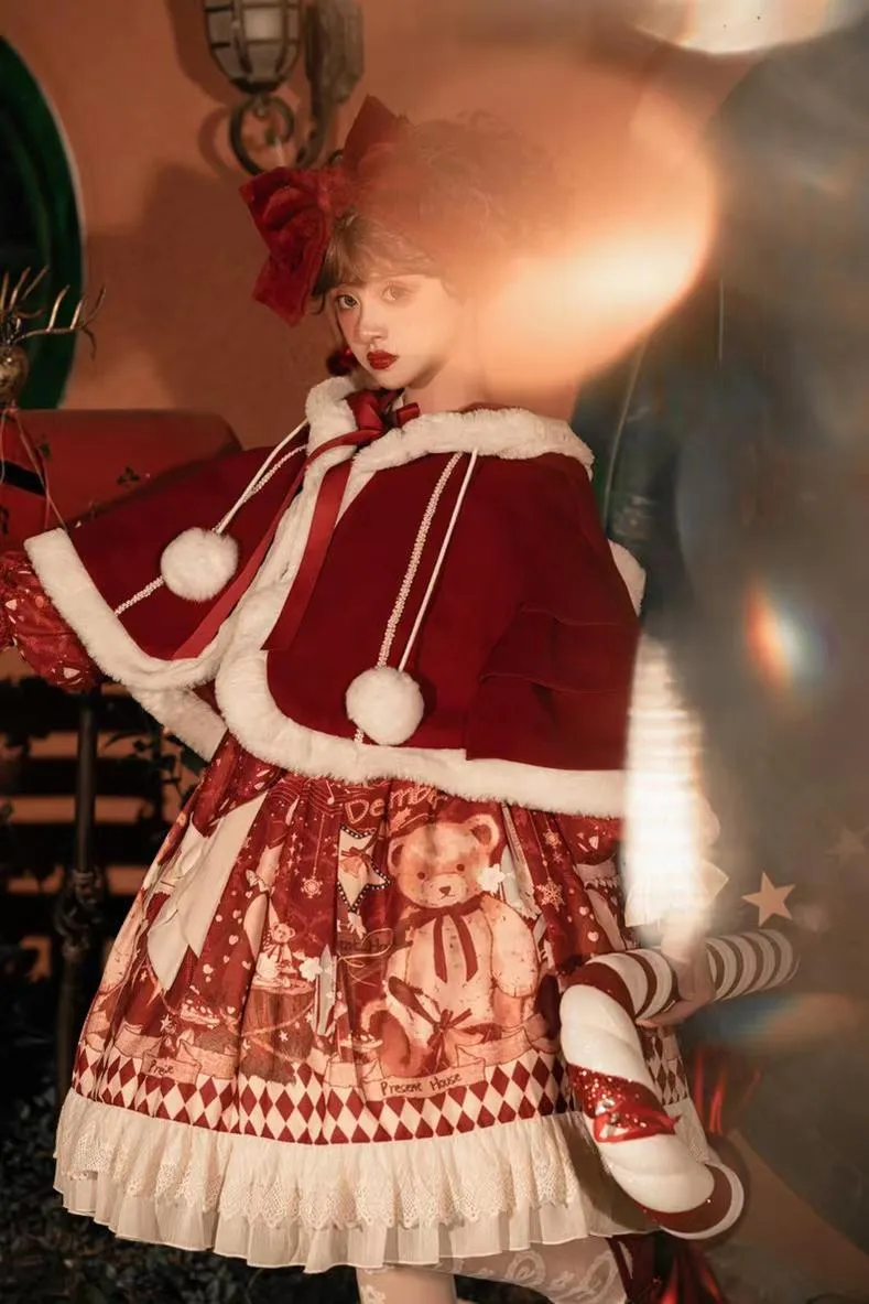 Your Princess~Bear Gift~Kawaii Lolita Christmas Dress and Cape