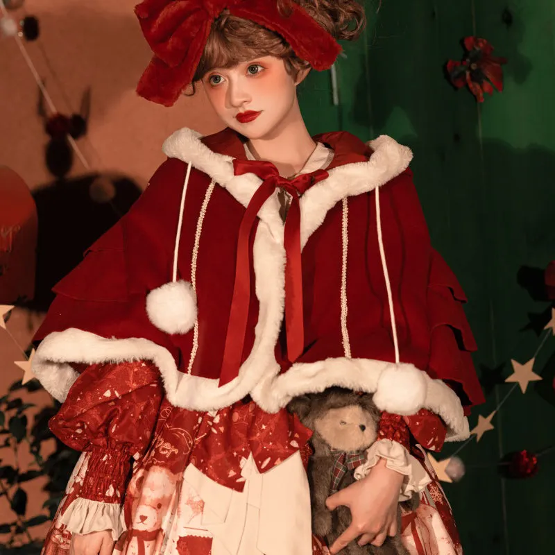 Your Princess~Bear Gift~Kawaii Lolita Christmas Dress and Cape